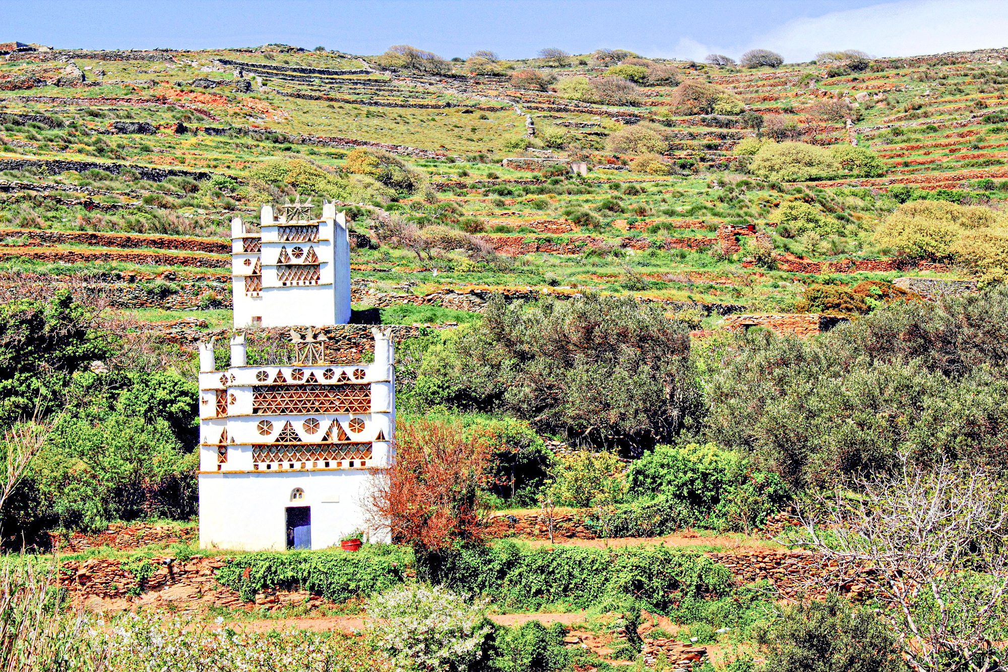 Landscape of Tarambados village with traditional dovecotes in th